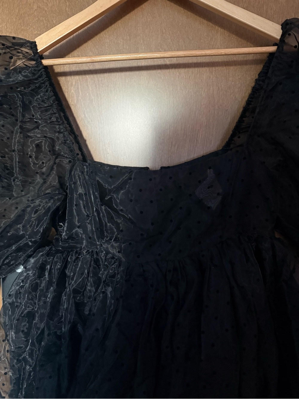 Selkie Black Sheer Puff Sleeve Dot-Overlay Dress - Picture 3 of 4